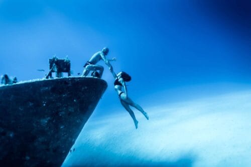 Freediver pulls freediver on bow of P31 wreck