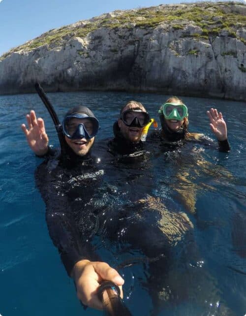 Freediving instructor and students selfie shot