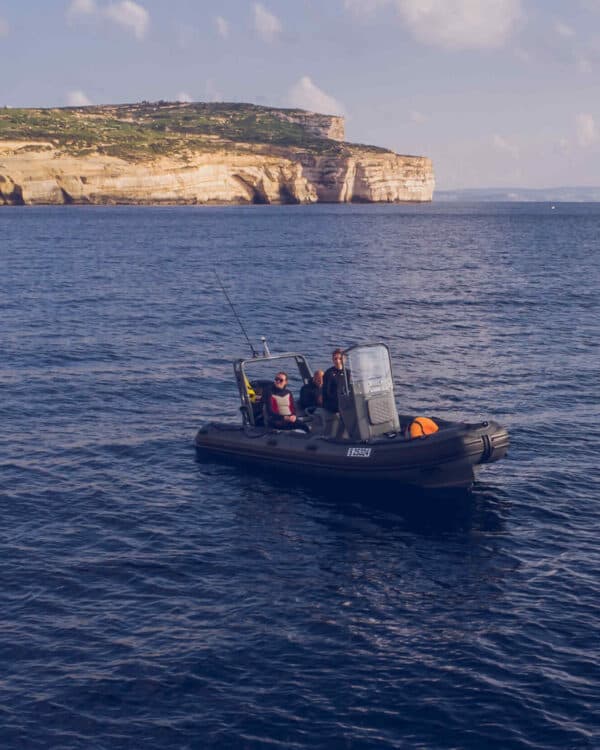 Freedivers on a RIB